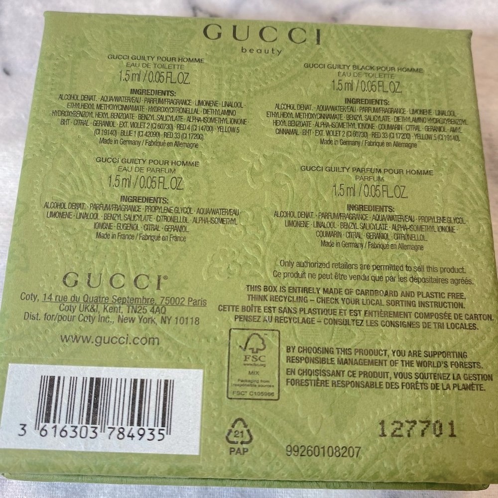 Gucci Guilty Men Gift Set - 4pc, EDT, EDP, Black EDT, Parfum, Green Box, NEW - Picture 4 of 8